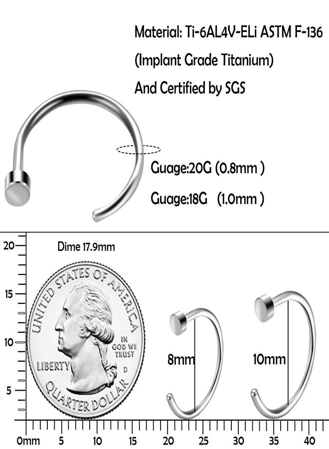 BLISI 8PCS Pure Titanium Nose Rings Hoops for Women and Men - 18 Gauge 8mm C-Shaped Cute Nose Rings Hoops, Hypoallergenic - Image 2